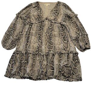 Michael Michael Kors MMK Tan Black Snake Georgette Mini Dress Women's Large L